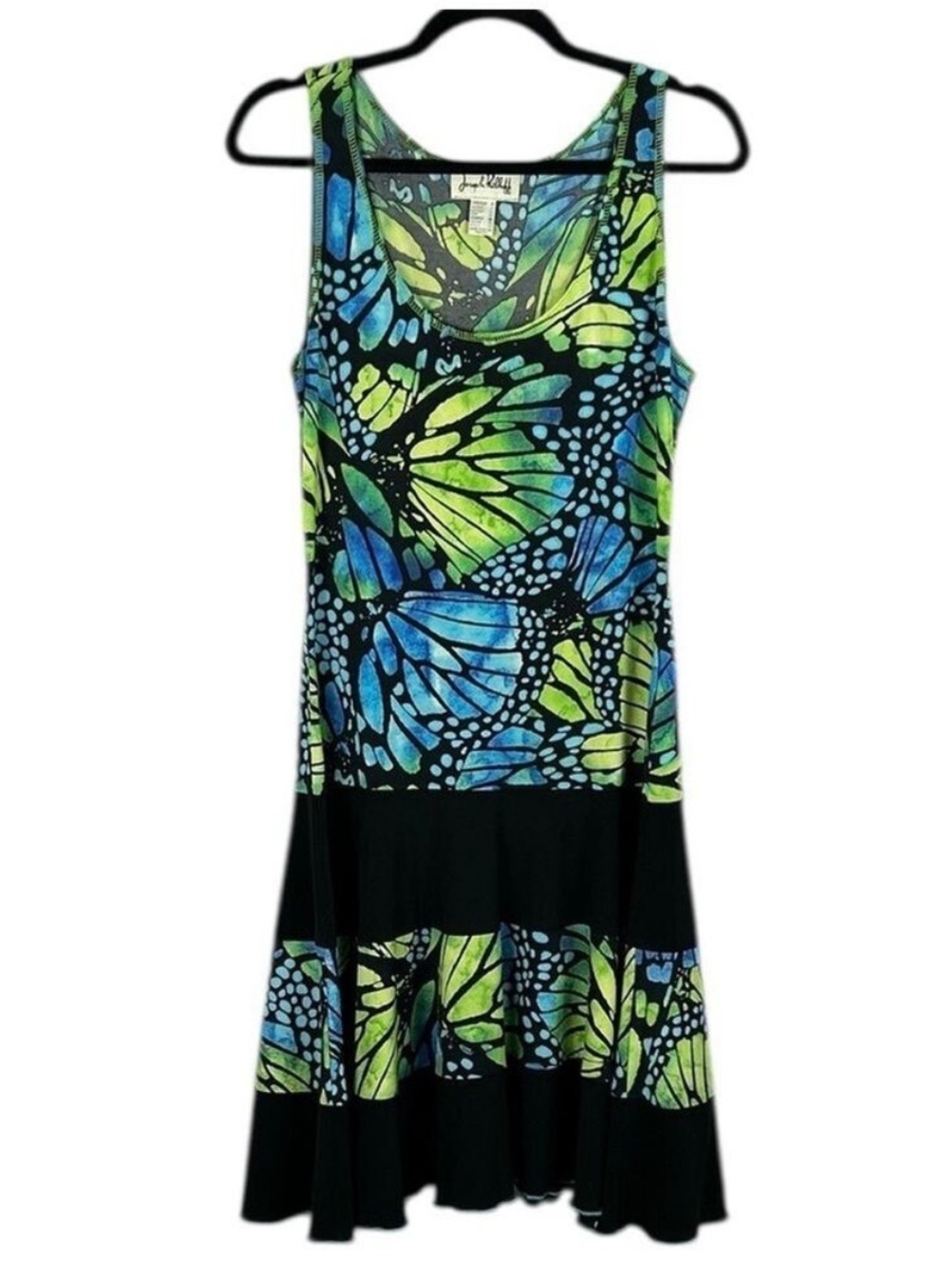 Joseph Ribkoff Artsy Tiered Sleeveless Flowy A Line Midi Dress Size 8 Blue Black
